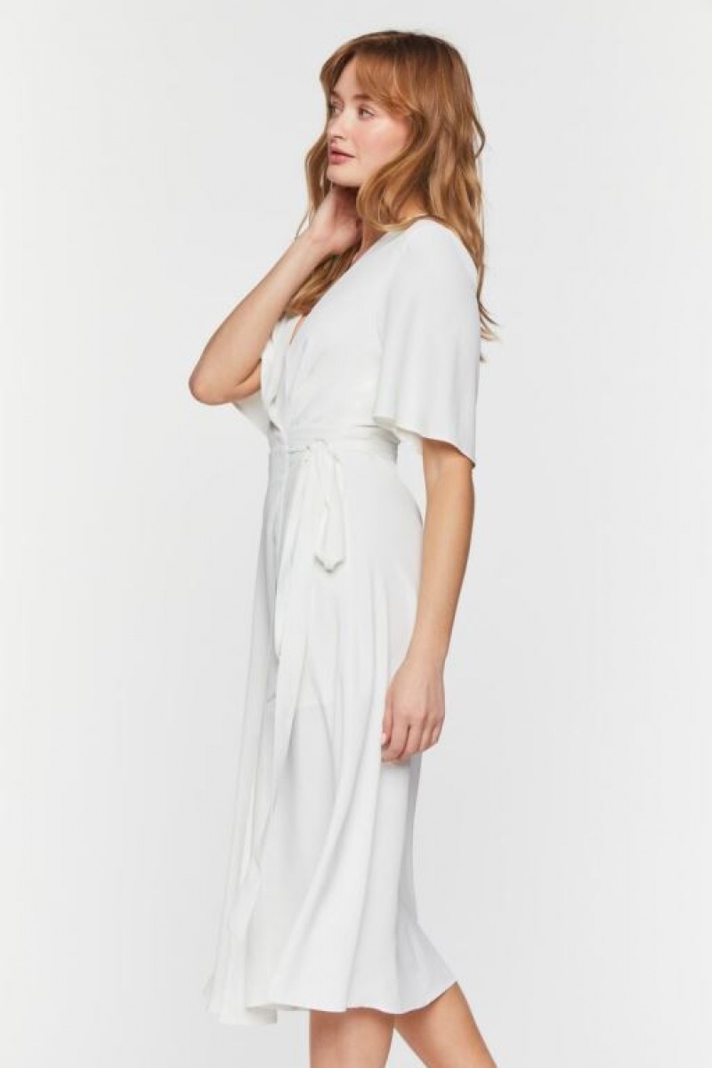 Vestido Forever 21 Crepe Midi Wrap Mujer Blancas | 6erlQs7H9Vk