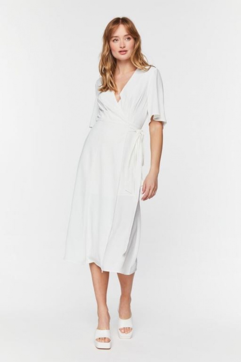 Vestido Forever 21 Crepe Midi Wrap Mujer Blancas | 6erlQs7H9Vk