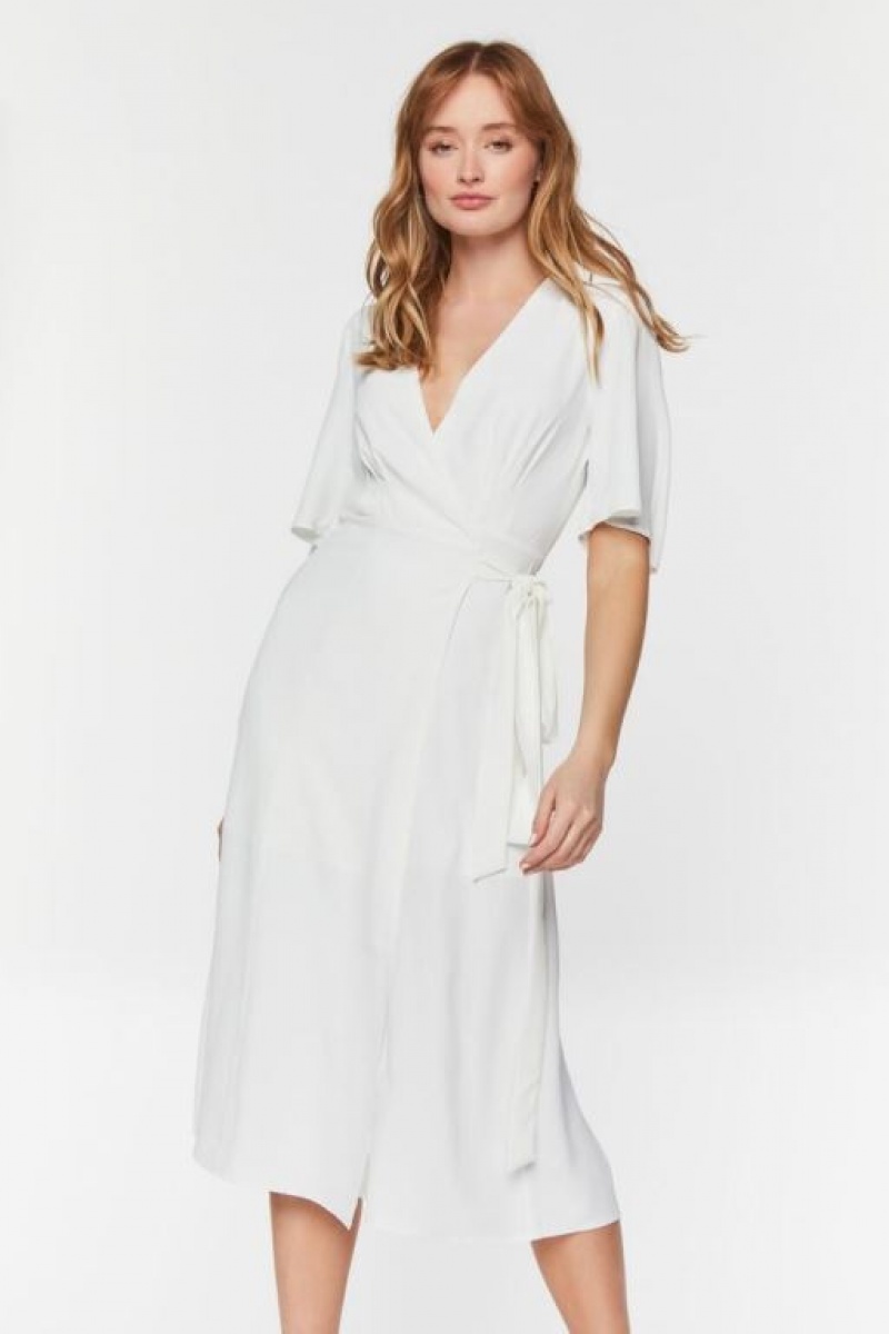 Vestido Forever 21 Crepe Midi Wrap Mujer Blancas | 6erlQs7H9Vk