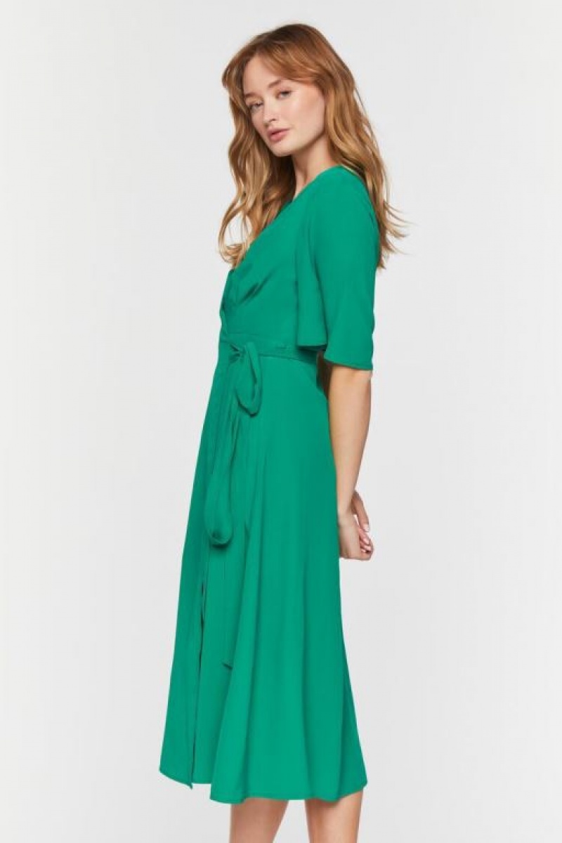 Vestido Forever 21 Crepe Midi Wrap Mujer Verde | IBMqwLqSOKR