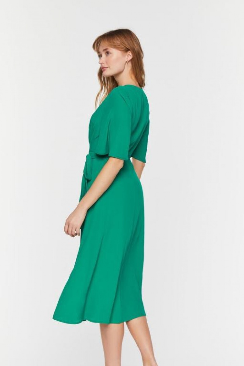 Vestido Forever 21 Crepe Midi Wrap Mujer Verde | IBMqwLqSOKR