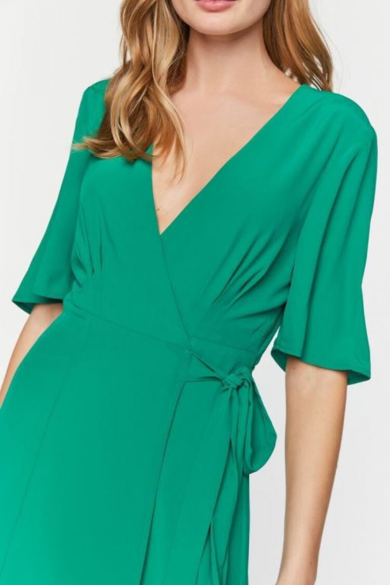 Vestido Forever 21 Crepe Midi Wrap Mujer Verde | IBMqwLqSOKR