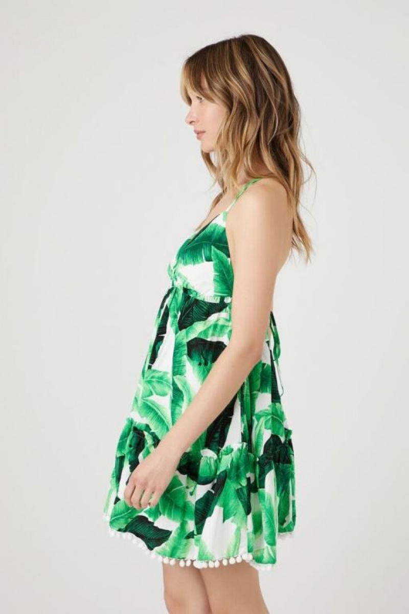 Vestido Forever 21 Crepe Tropical Leaf Mini Mujer Verde Multicolor | wttWiX42A2C