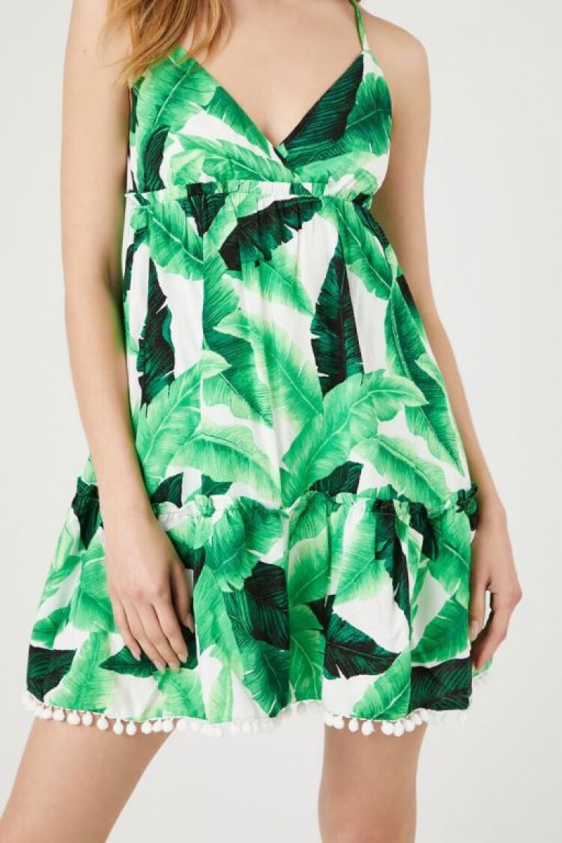 Vestido Forever 21 Crepe Tropical Leaf Mini Mujer Verde Multicolor | wttWiX42A2C