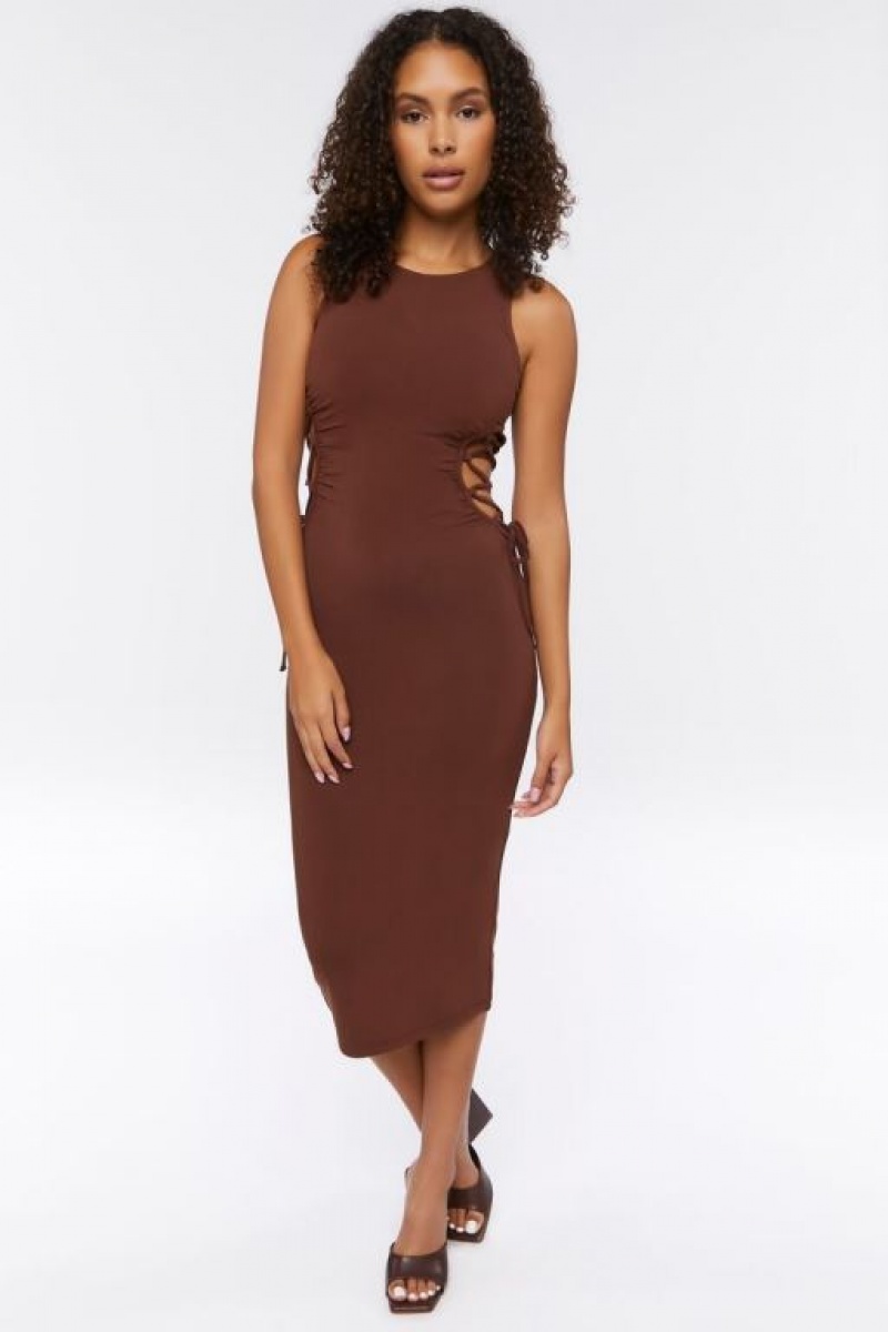 Vestido Forever 21 Crisscross Cutout Midi Mujer Chocolate | D5DKCGOTqtC