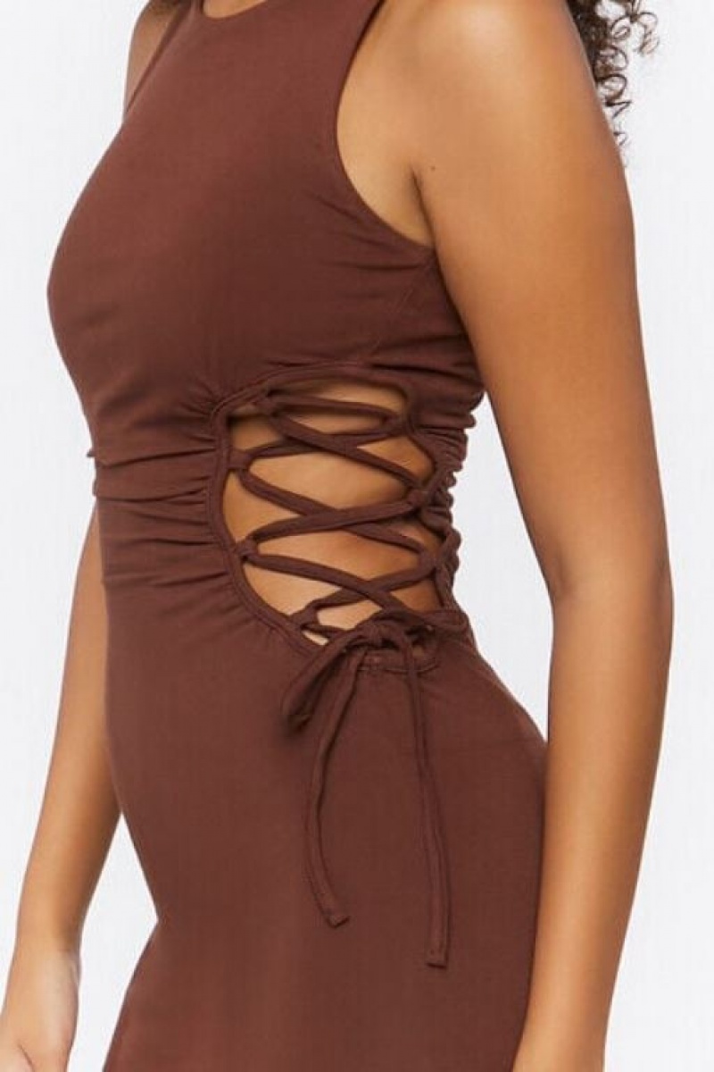 Vestido Forever 21 Crisscross Cutout Midi Mujer Chocolate | D5DKCGOTqtC