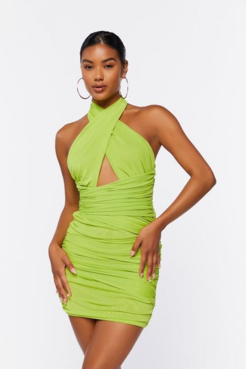 Vestido Forever 21 Crisscross Halter Mini Mujer Verde | yq6u5u4I1IF