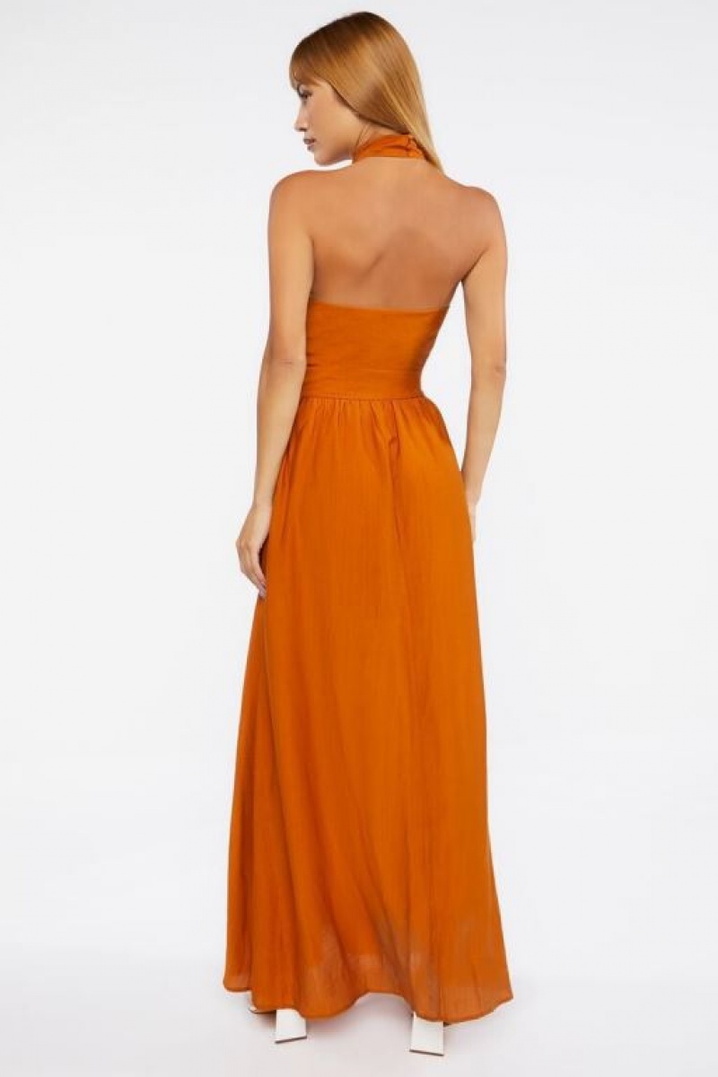 Vestido Forever 21 Crisscross Maxi Halter Mujer Praline | xo0FP11Dqjp