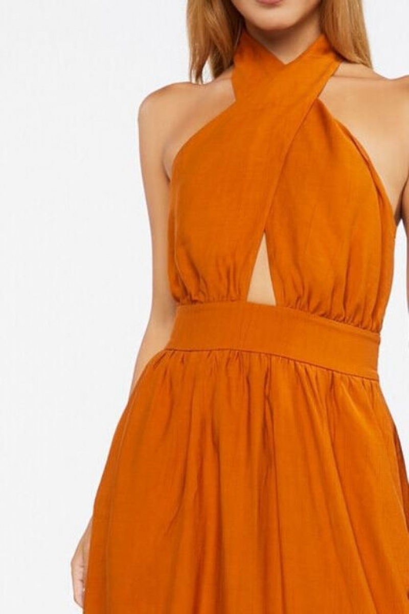 Vestido Forever 21 Crisscross Maxi Halter Mujer Praline | xo0FP11Dqjp