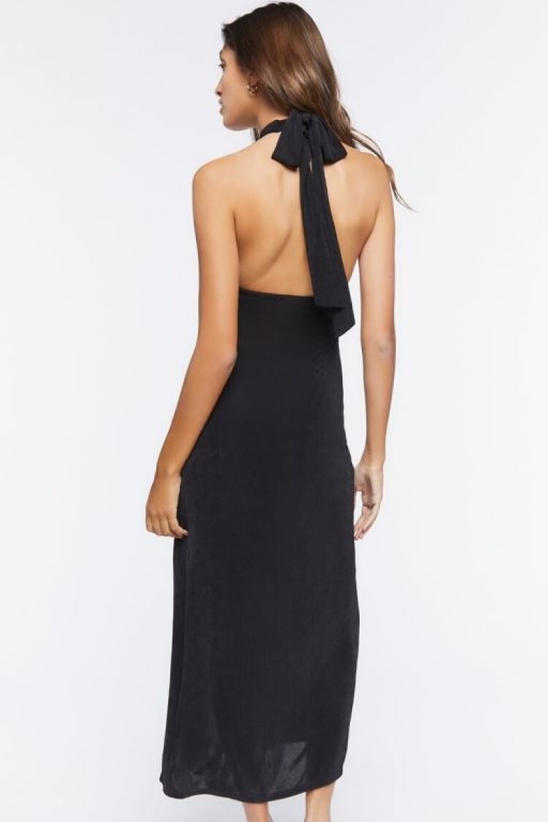 Vestido Forever 21 Crisscross Midi Halter Mujer Negras | DpjCdYPJU52