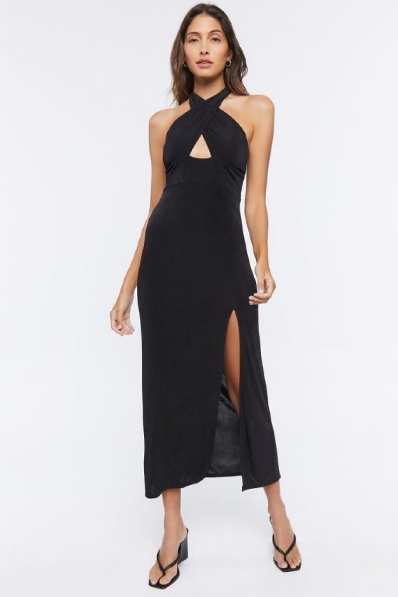 Vestido Forever 21 Crisscross Midi Halter Mujer Negras | DpjCdYPJU52