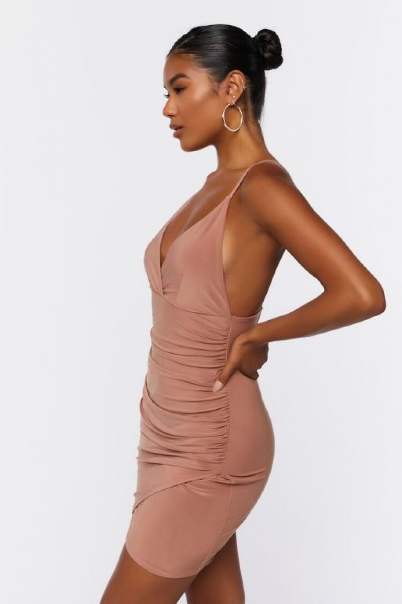 Vestido Forever 21 Crisscross Ruched Mini Mujer Cocoa | YSTJTtKNDrq