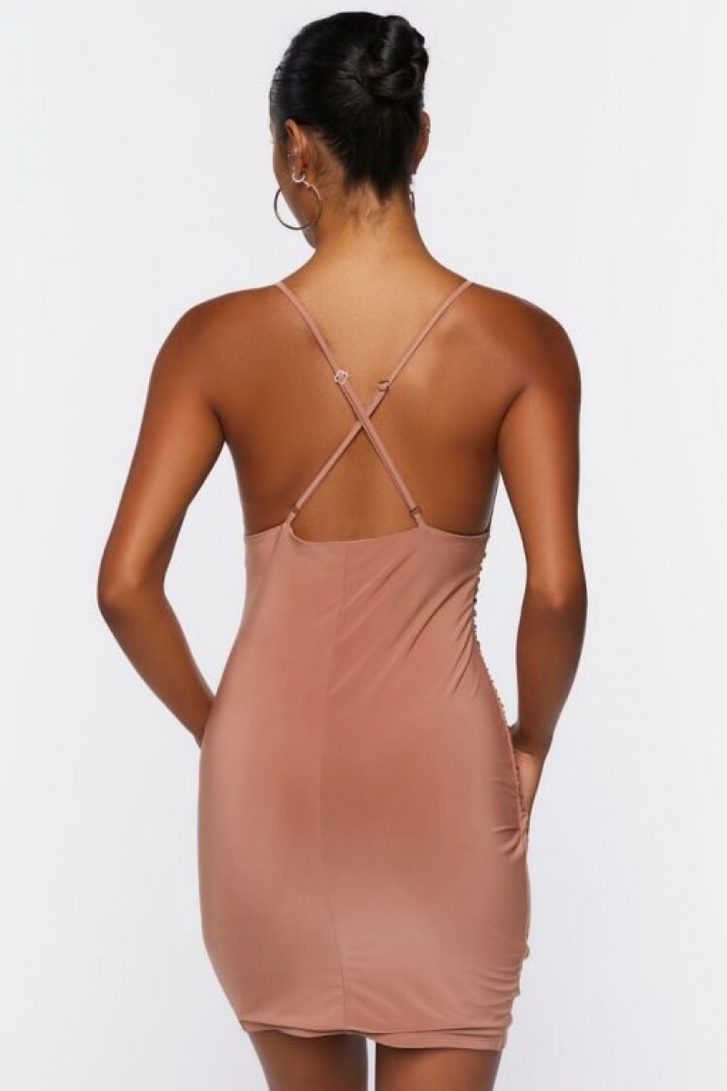 Vestido Forever 21 Crisscross Ruched Mini Mujer Cocoa | YSTJTtKNDrq