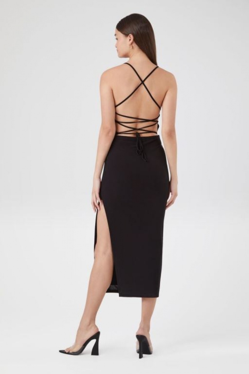 Vestido Forever 21 Crisscross Thigh Slit Midi Mujer Negras | TmpInSYHbse