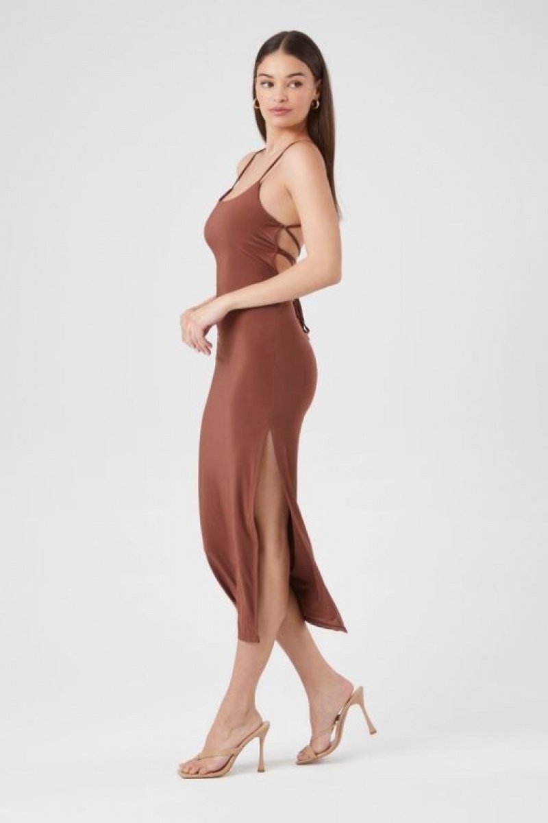 Vestido Forever 21 Crisscross Thigh Slit Midi Mujer Cappuccino | Ihg8vXnozI9