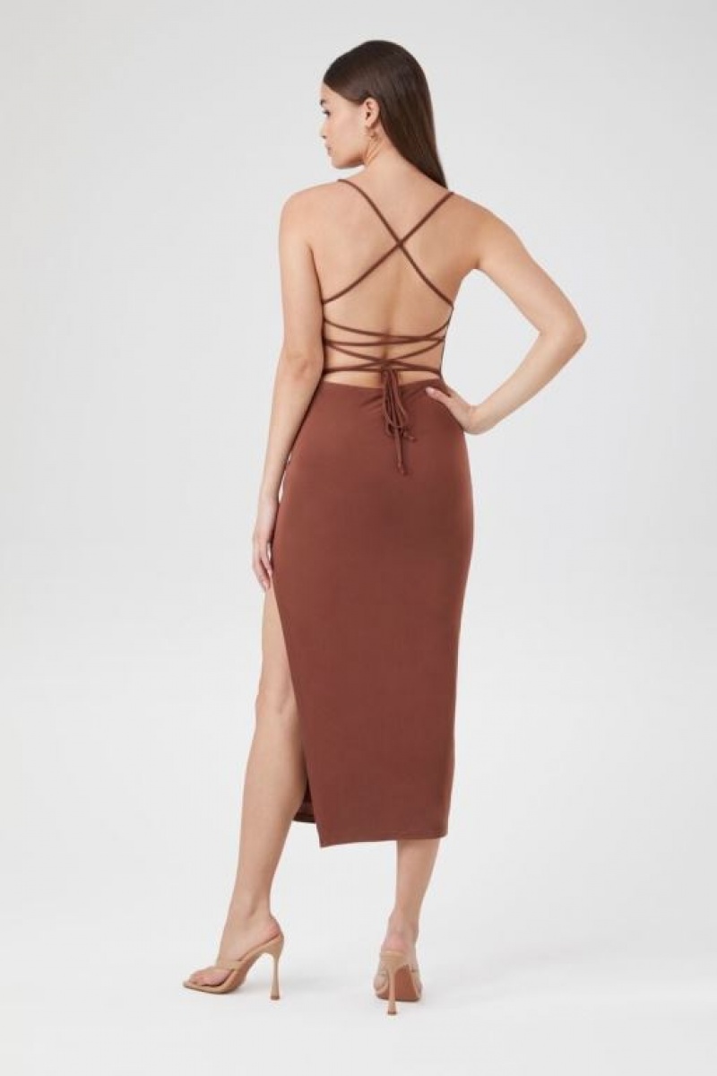 Vestido Forever 21 Crisscross Thigh Slit Midi Mujer Cappuccino | Ihg8vXnozI9