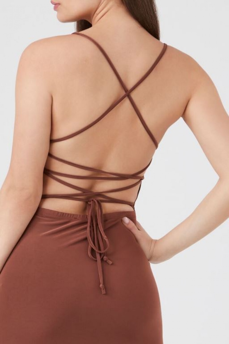 Vestido Forever 21 Crisscross Thigh Slit Midi Mujer Cappuccino | Ihg8vXnozI9