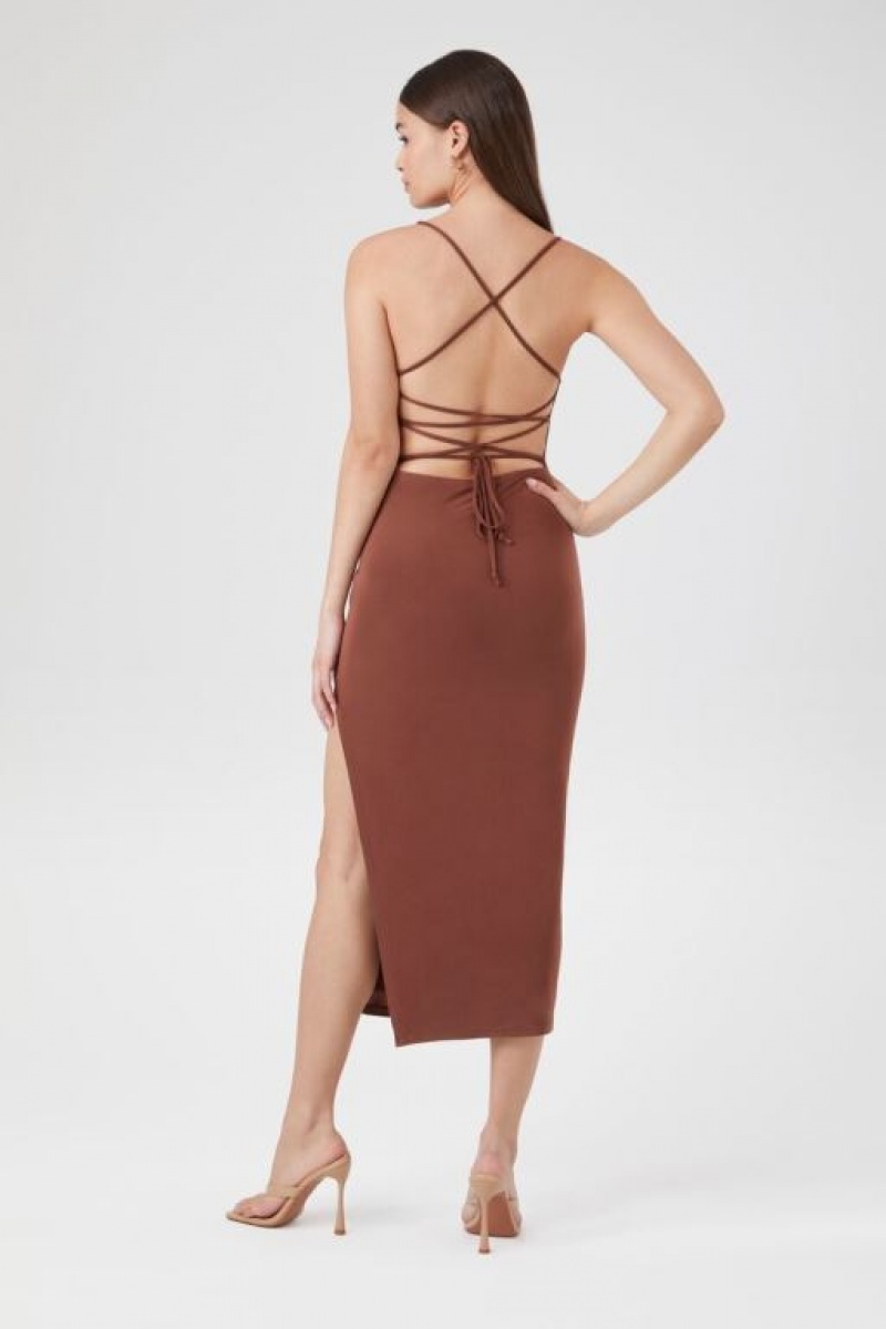 Vestido Forever 21 Crisscross Thigh Slit Midi Mujer Cappuccino | 6LT2ymoDhED