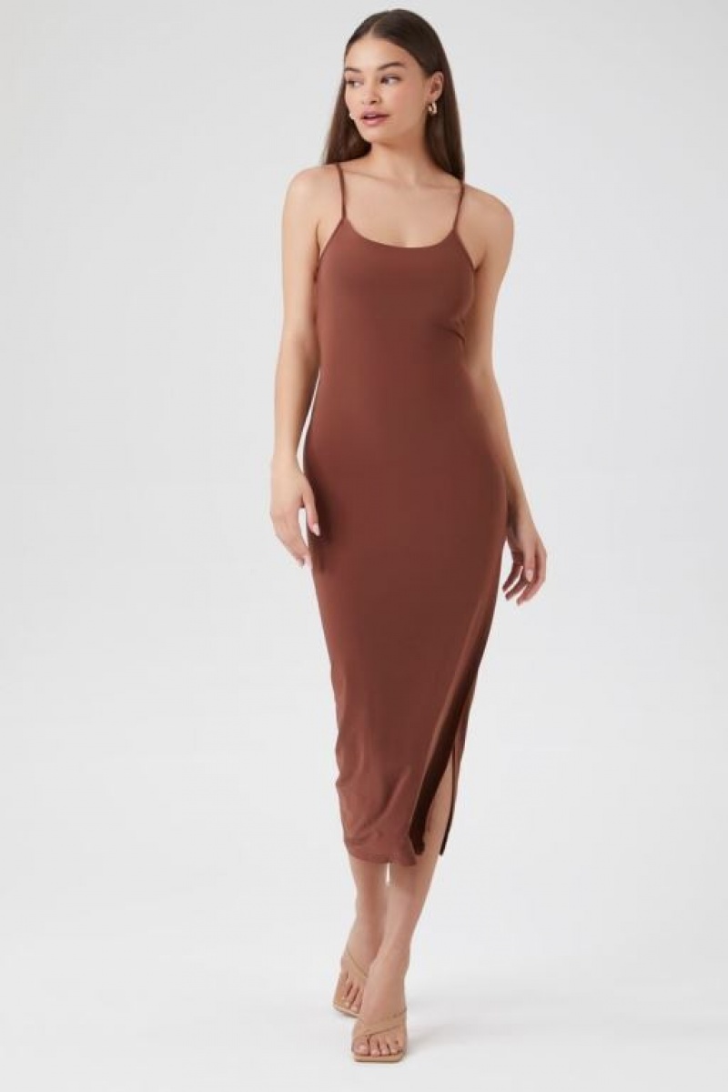 Vestido Forever 21 Crisscross Thigh Slit Midi Mujer Cappuccino | 6LT2ymoDhED