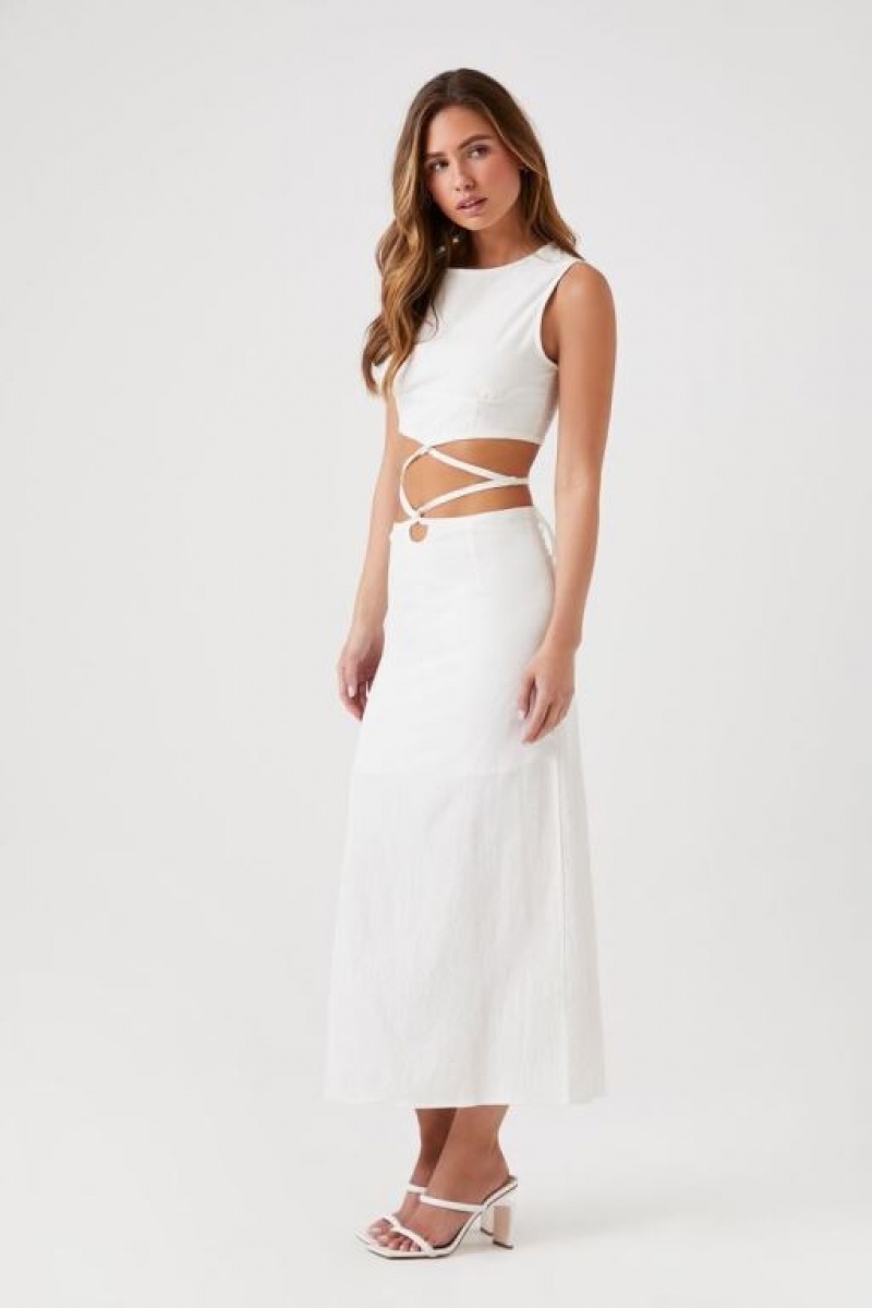 Vestido Forever 21 Crisscross Twist Cutout Midi Mujer Blancas | IBRNY8wUNKd