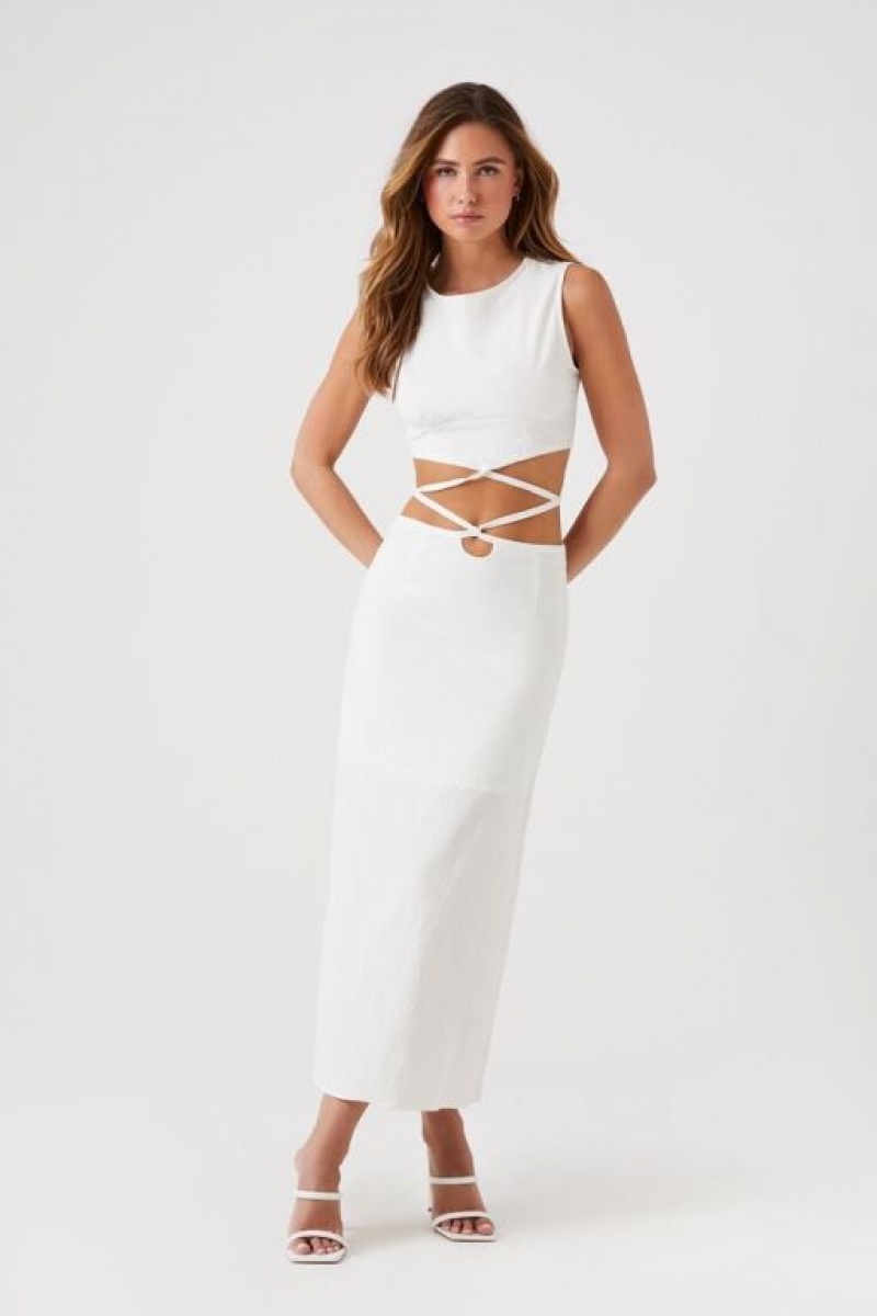 Vestido Forever 21 Crisscross Twist Cutout Midi Mujer Blancas | IBRNY8wUNKd