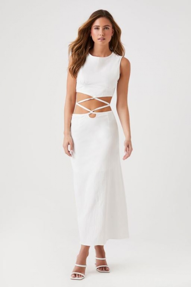 Vestido Forever 21 Crisscross Twist Cutout Midi Mujer Blancas | IBRNY8wUNKd