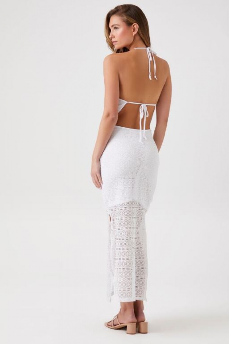 Vestido Forever 21 Crochet Halter Maxi Mujer Blancas | Xm9pwFUhs3B