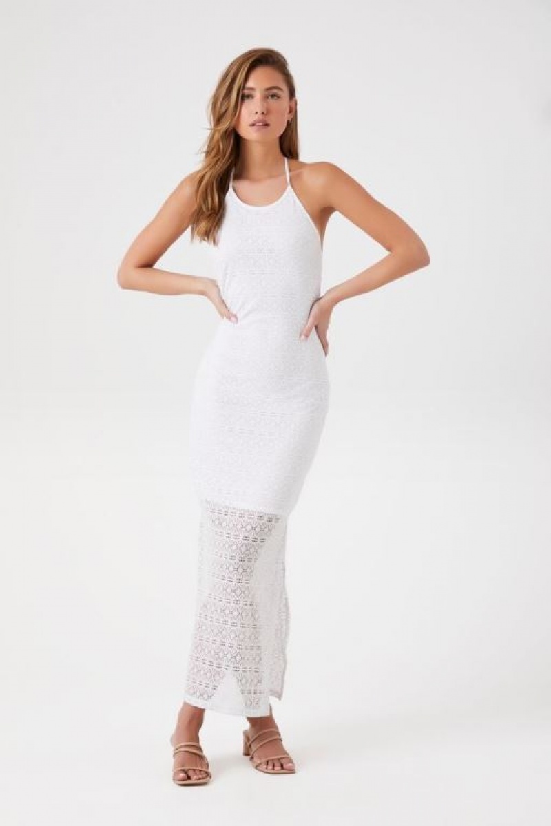 Vestido Forever 21 Crochet Halter Maxi Mujer Blancas | Xm9pwFUhs3B