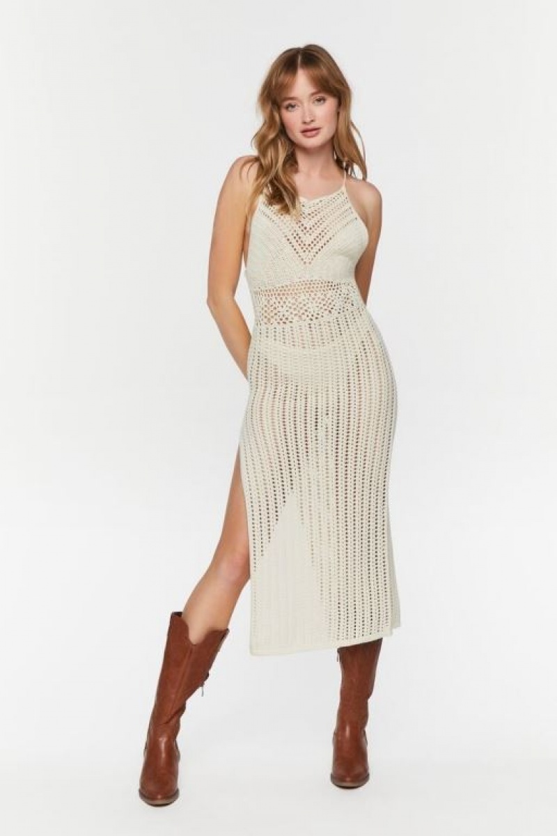 Vestido Forever 21 Crochet Halter Midi Mujer Creme | z2z7N34CbdL