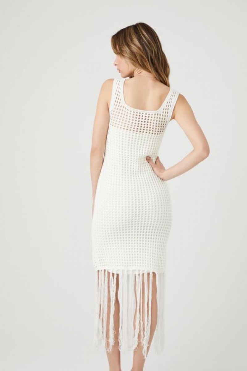 Vestido Forever 21 Crochet Knit Fringe Mujer Blancas | s8PvmGGnuxq