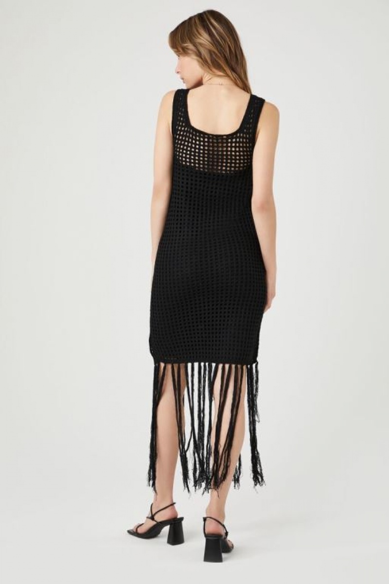 Vestido Forever 21 Crochet Knit Fringe Mujer Negras | wCXkMjGMo0l