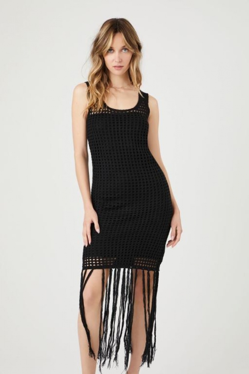 Vestido Forever 21 Crochet Knit Fringe Mujer Negras | wCXkMjGMo0l