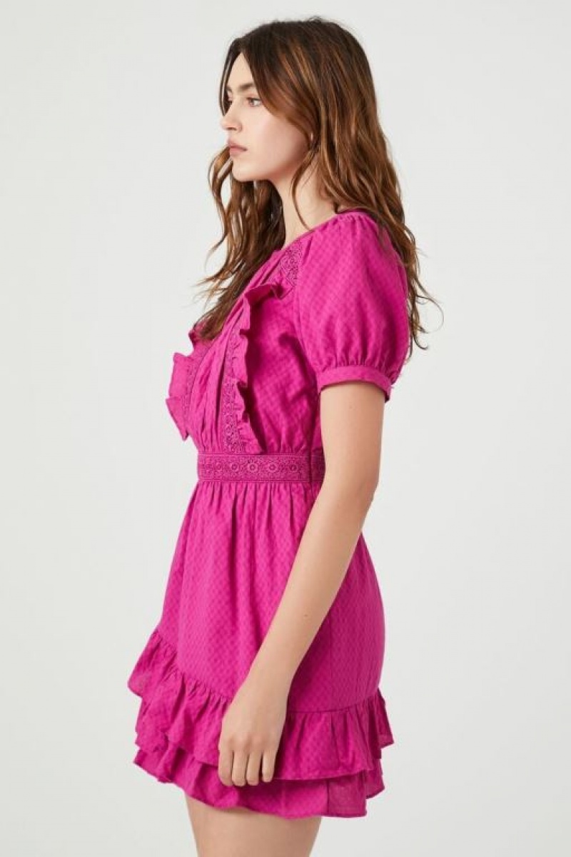 Vestido Forever 21 Crochet Lace Ruffle Mini Mujer Fucsia Moradas | qlnCQ5YXVog