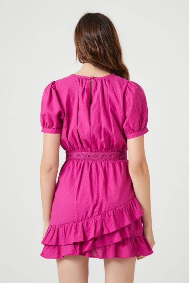 Vestido Forever 21 Crochet Lace Ruffle Mini Mujer Fucsia Moradas | qlnCQ5YXVog