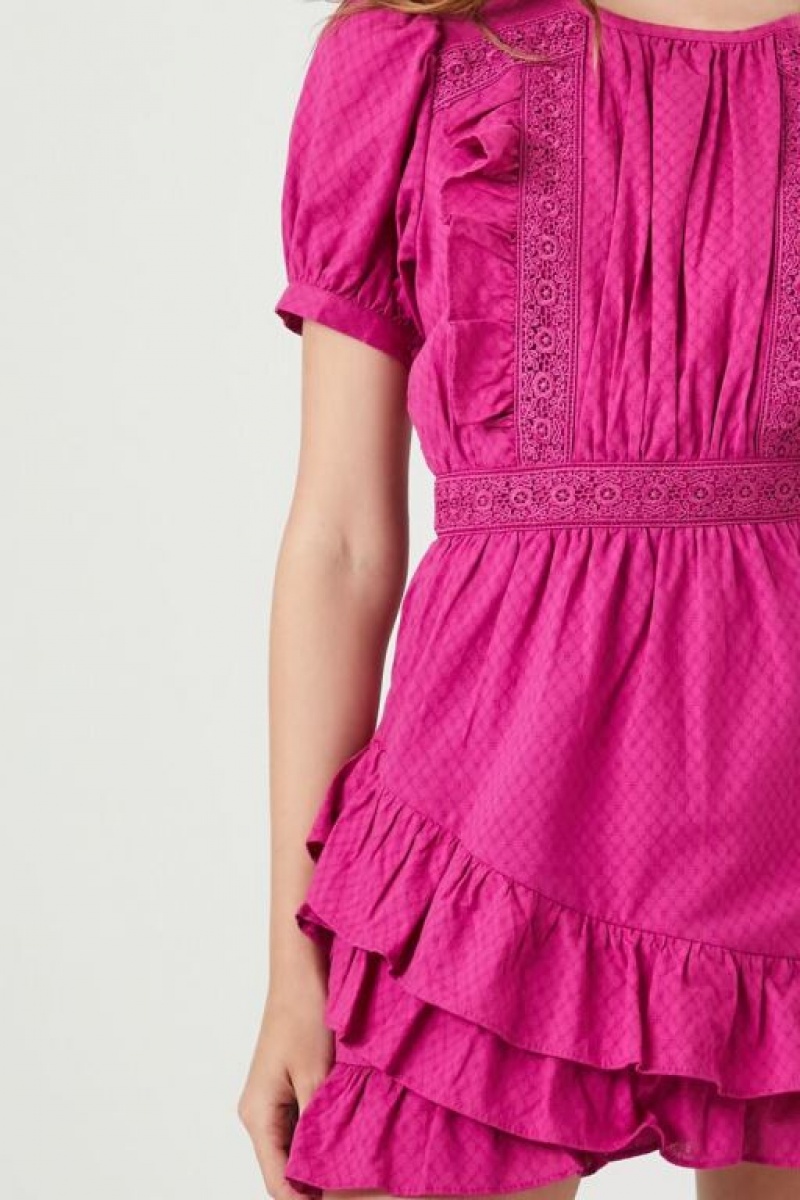 Vestido Forever 21 Crochet Lace Ruffle Mini Mujer Fucsia Moradas | qlnCQ5YXVog