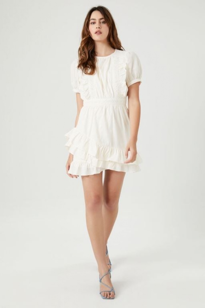 Vestido Forever 21 Crochet Lace Ruffle Mini Mujer Blancas | oRiy3OEhdaM