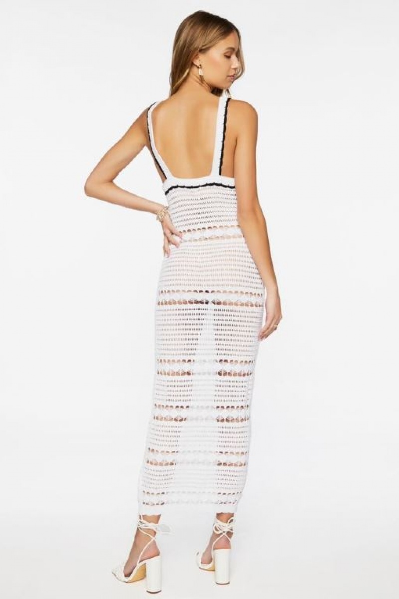 Vestido Forever 21 Crochet Semi Sheer Midi Mujer Creme | Ywh9N7ShzoZ