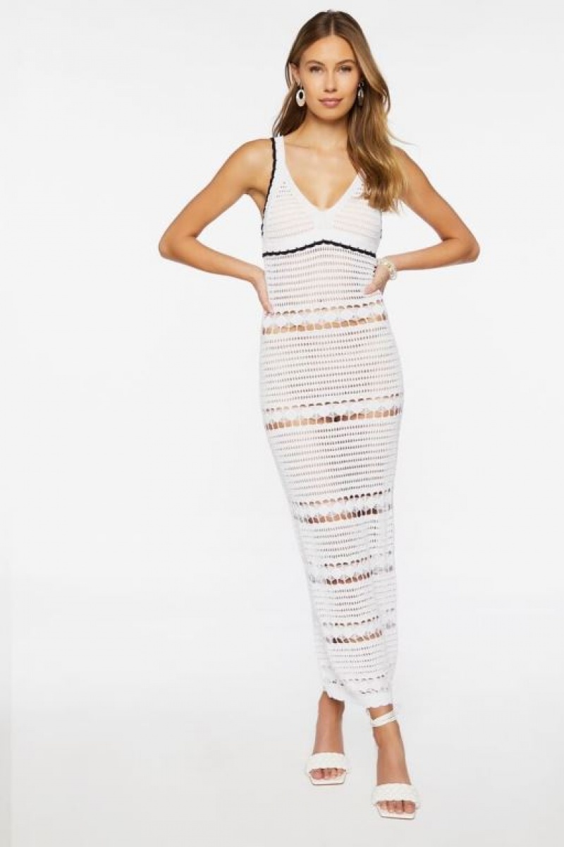 Vestido Forever 21 Crochet Semi Sheer Midi Mujer Creme | Ywh9N7ShzoZ