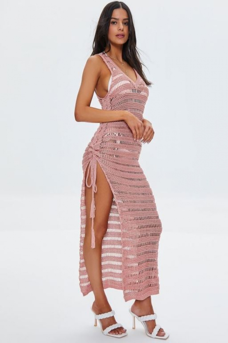 Vestido Forever 21 Crochet Thigh Slit Maxi Mujer Moradas | Opc0jluvL74