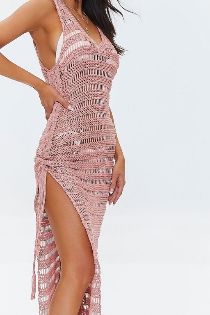 Vestido Forever 21 Crochet Thigh Slit Maxi Mujer Moradas | Opc0jluvL74