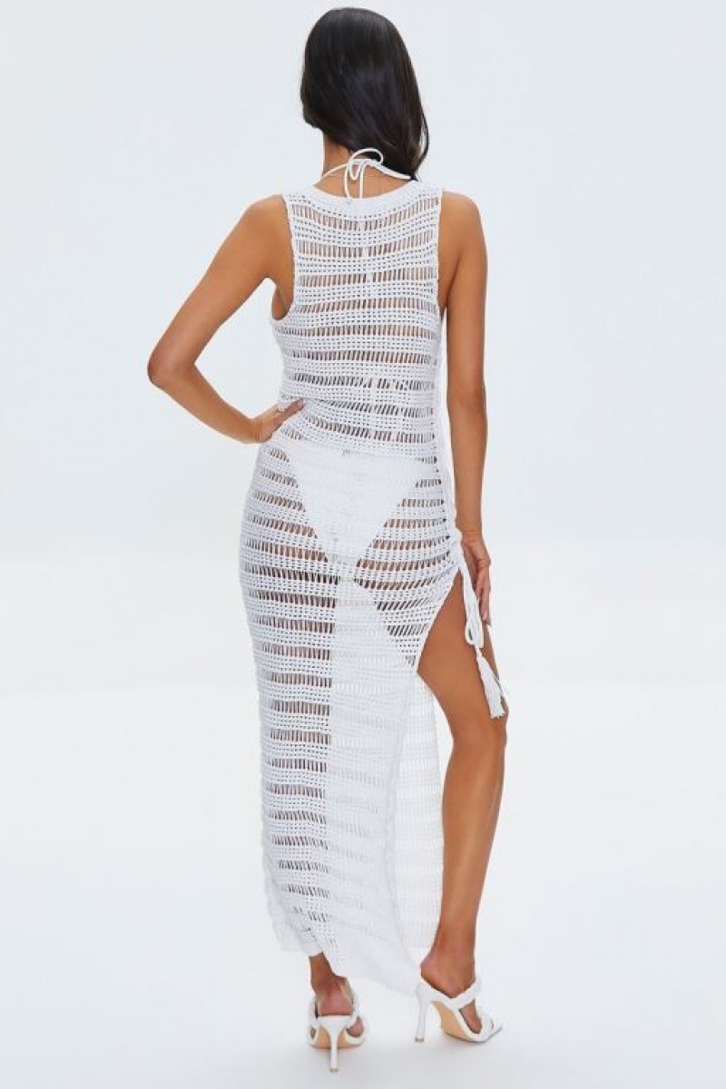 Vestido Forever 21 Crochet Thigh Slit Maxi Mujer Creme | uyBHNtXa2ID