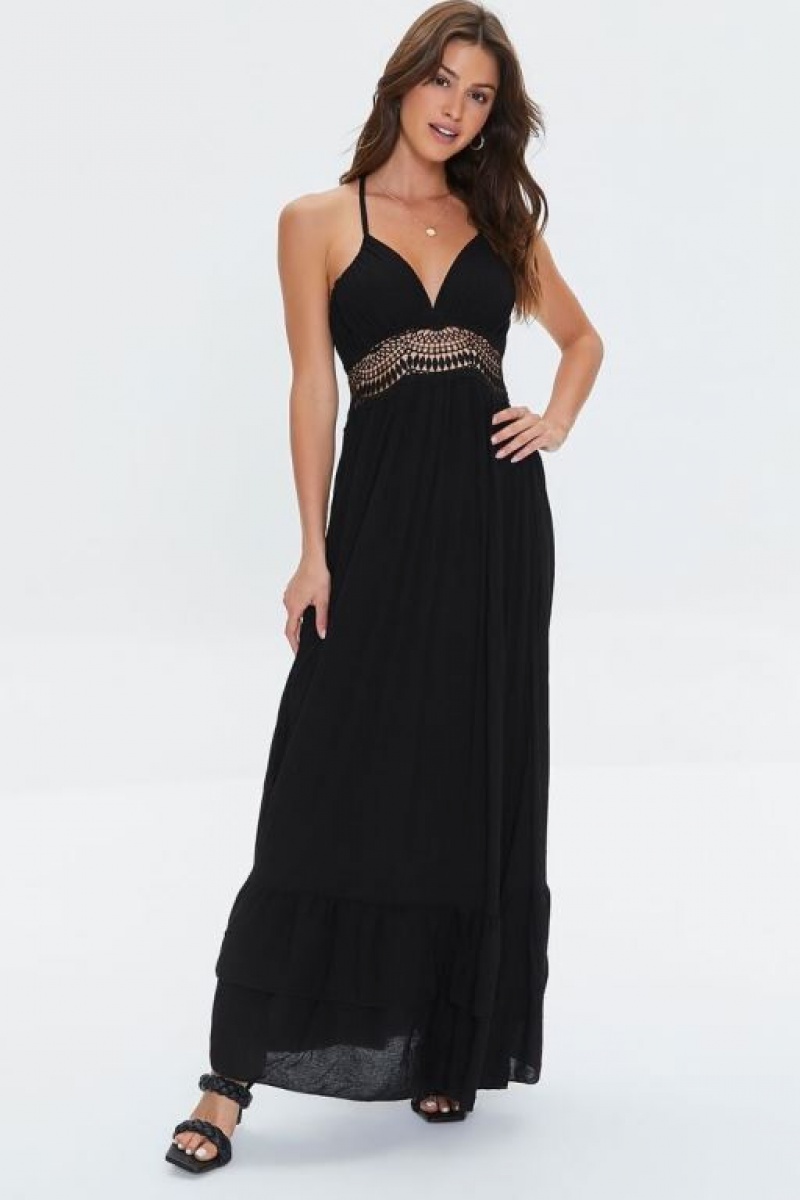 Vestido Forever 21 Crochet Trim Maxi Mujer Negras | CWOtyu1eS3m