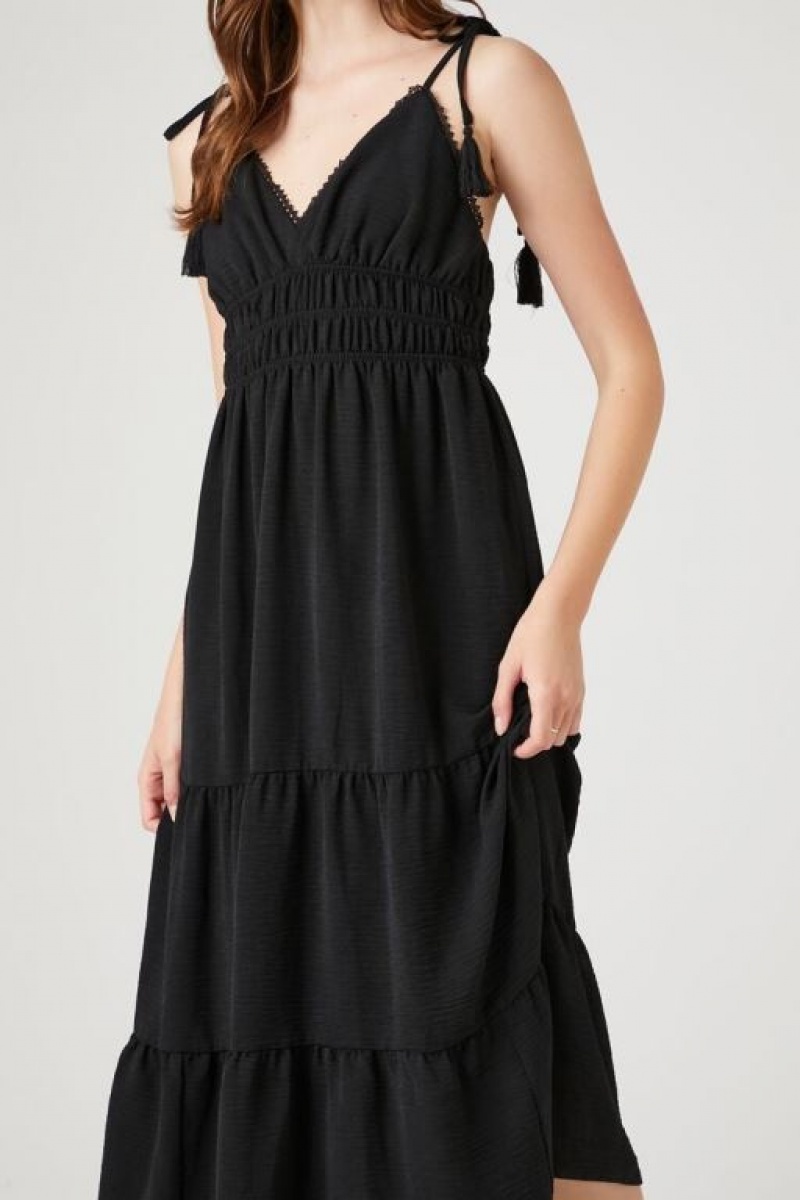 Vestido Forever 21 Crochet Trim Tassel Midi Mujer Negras | SCe6XvdBaur