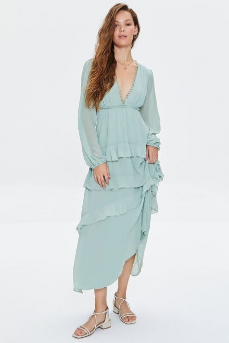 Vestido Forever 21 Cutout Chiffon Maxi Mujer Verde Oliva | OnsOmAjf8jn