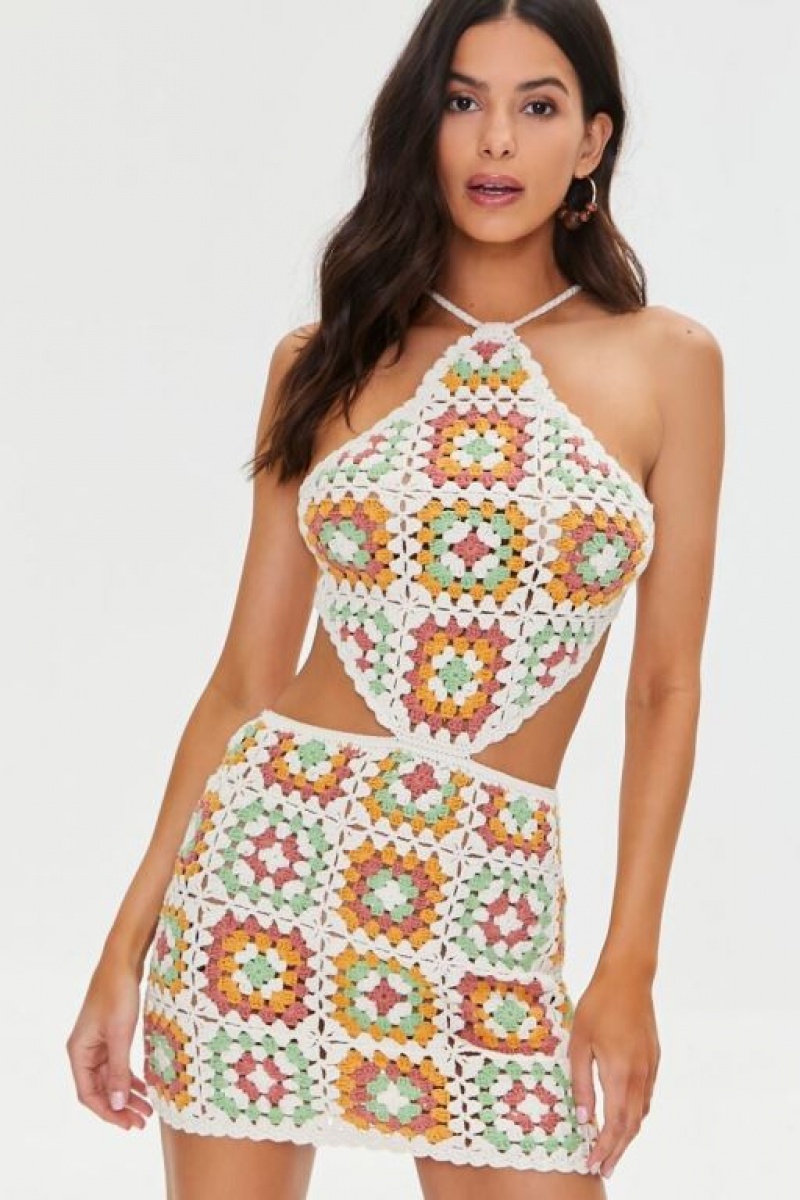 Vestido Forever 21 Cutout Crochet Mini Mujer Blancas Multicolor | LhLMHoyO7hS