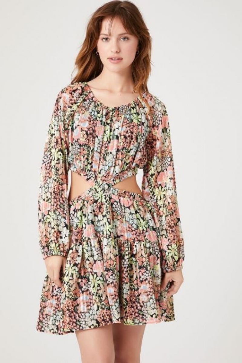 Vestido Forever 21 Cutout Floral Print Mini Mujer Rosas Multicolor | DsWEsFiNLLs