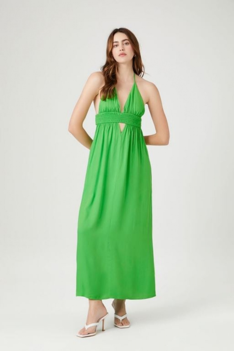 Vestido Forever 21 Cutout Halter Maxi Mujer Verde | hZGsDbbk9gW