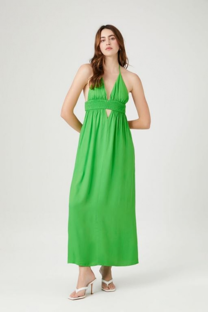 Vestido Forever 21 Cutout Halter Maxi Mujer Verde | b2xvFDM2Gj4