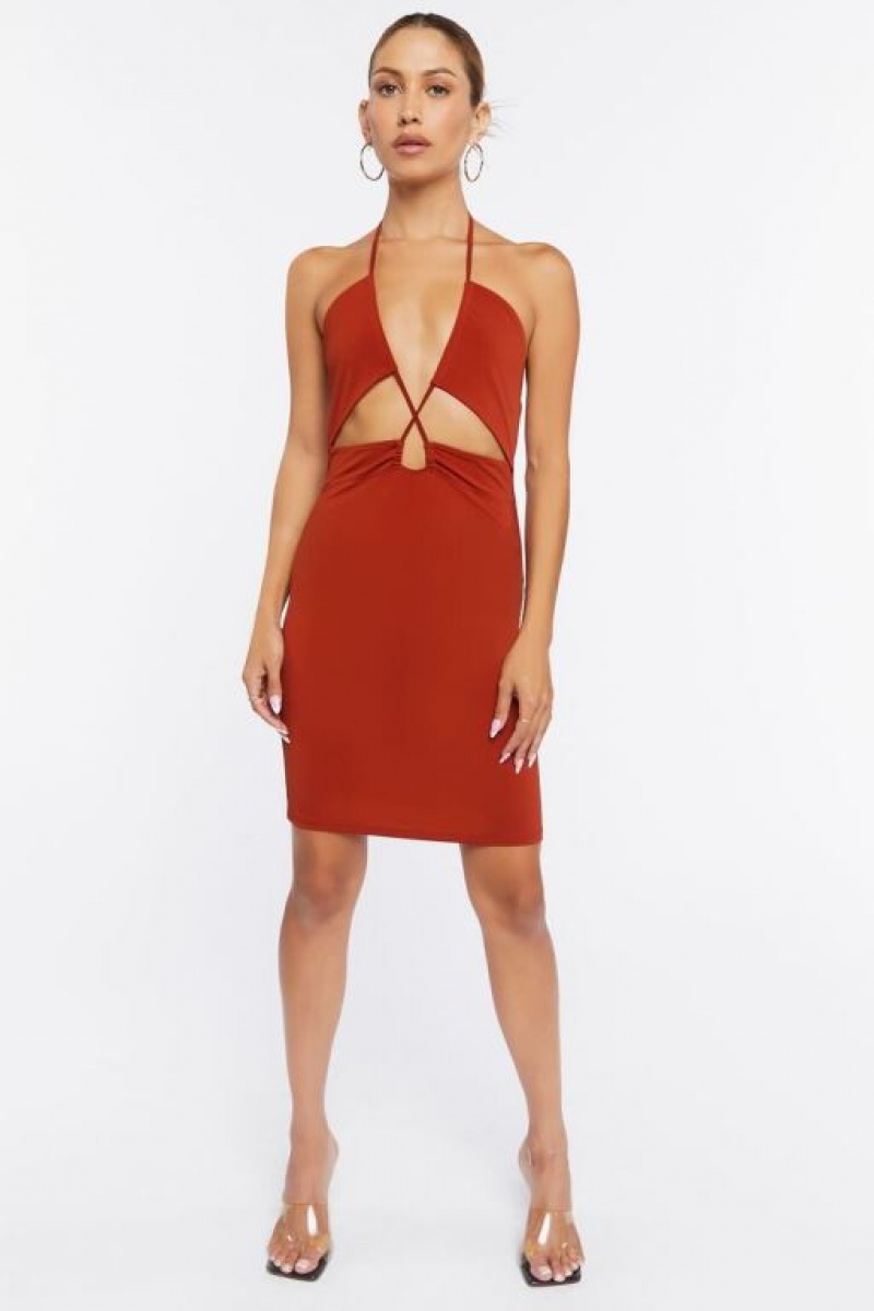 Vestido Forever 21 Cutout Halter Mini Mujer Rojas | qbBpYgY9GNS