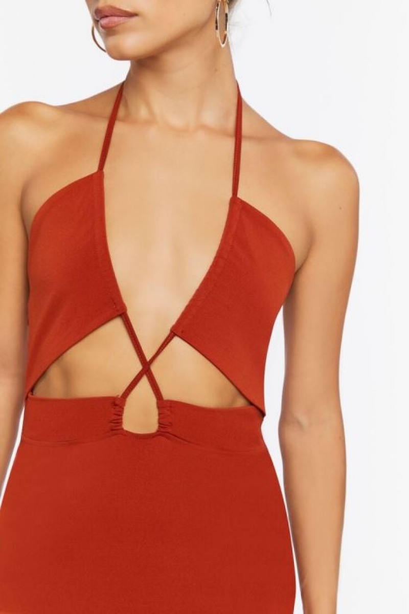 Vestido Forever 21 Cutout Halter Mini Mujer Rojas | qbBpYgY9GNS